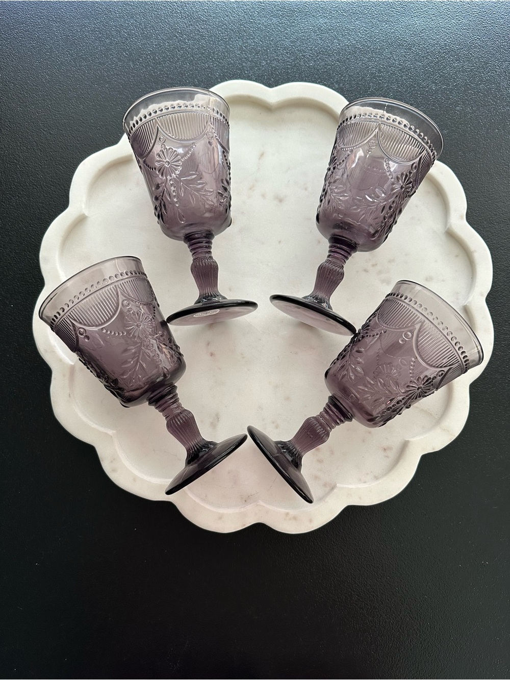 Fitz & Floyd Lavender Glass Goblets Set of 4